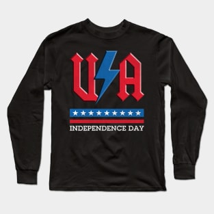 independence day USA rock n roll thunder lightning style Long Sleeve T-Shirt